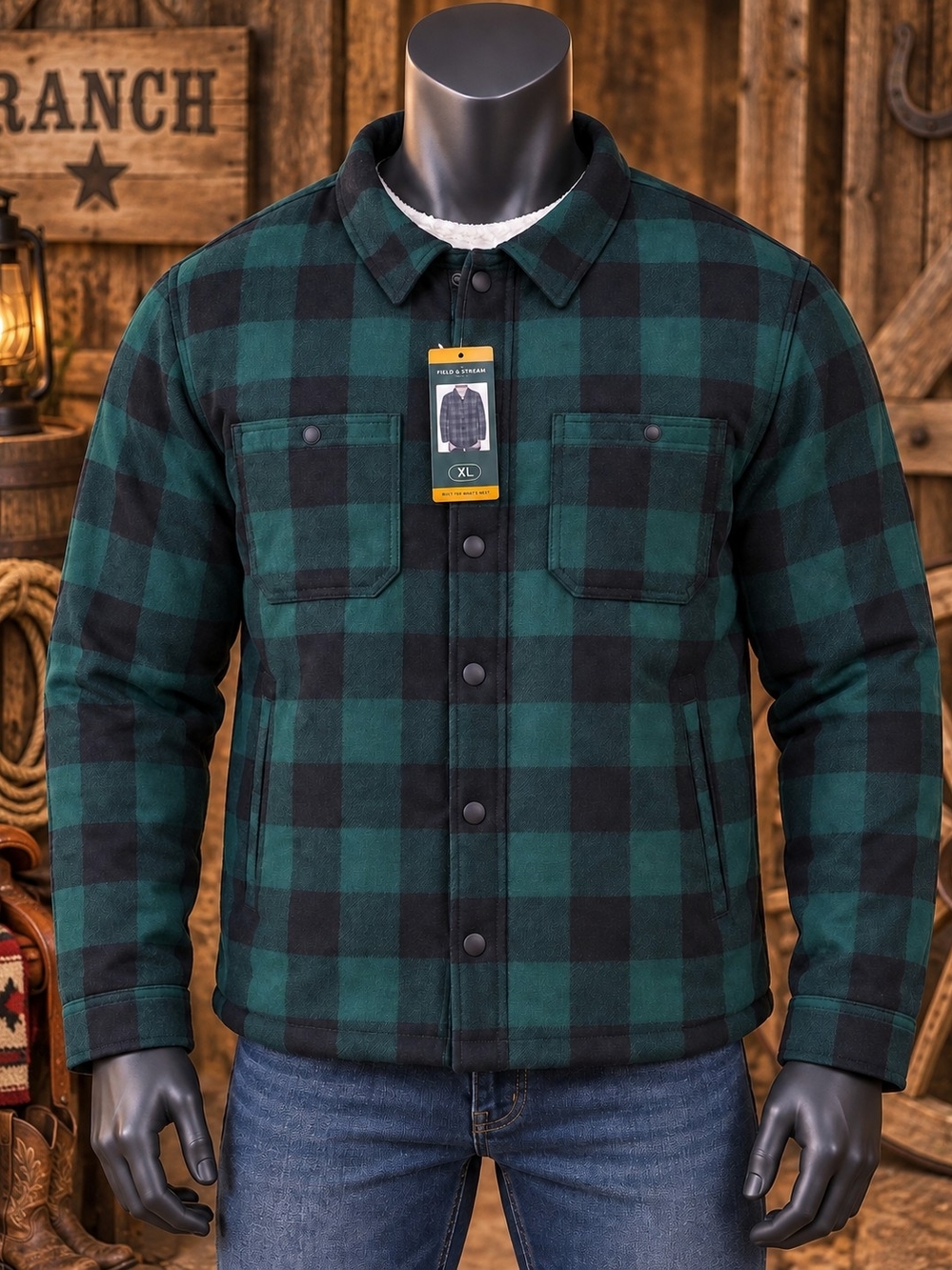 G.H. Bass & Co. Green and Black Buffalo Plaid Sherpa-Lined Shirt Jacket